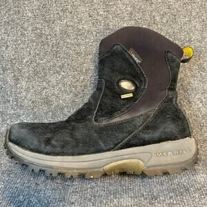 Merrell Mens 11.5 Waterproof Black Suede Boots Thinsulate Tundra Ankle Polartec